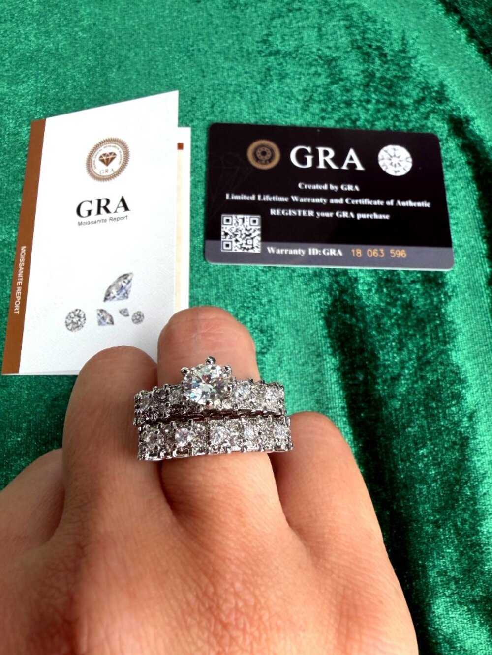 Round Moissanite Solitaire Ring Set of 2 14K White Gold Plated Size 7 GRA
